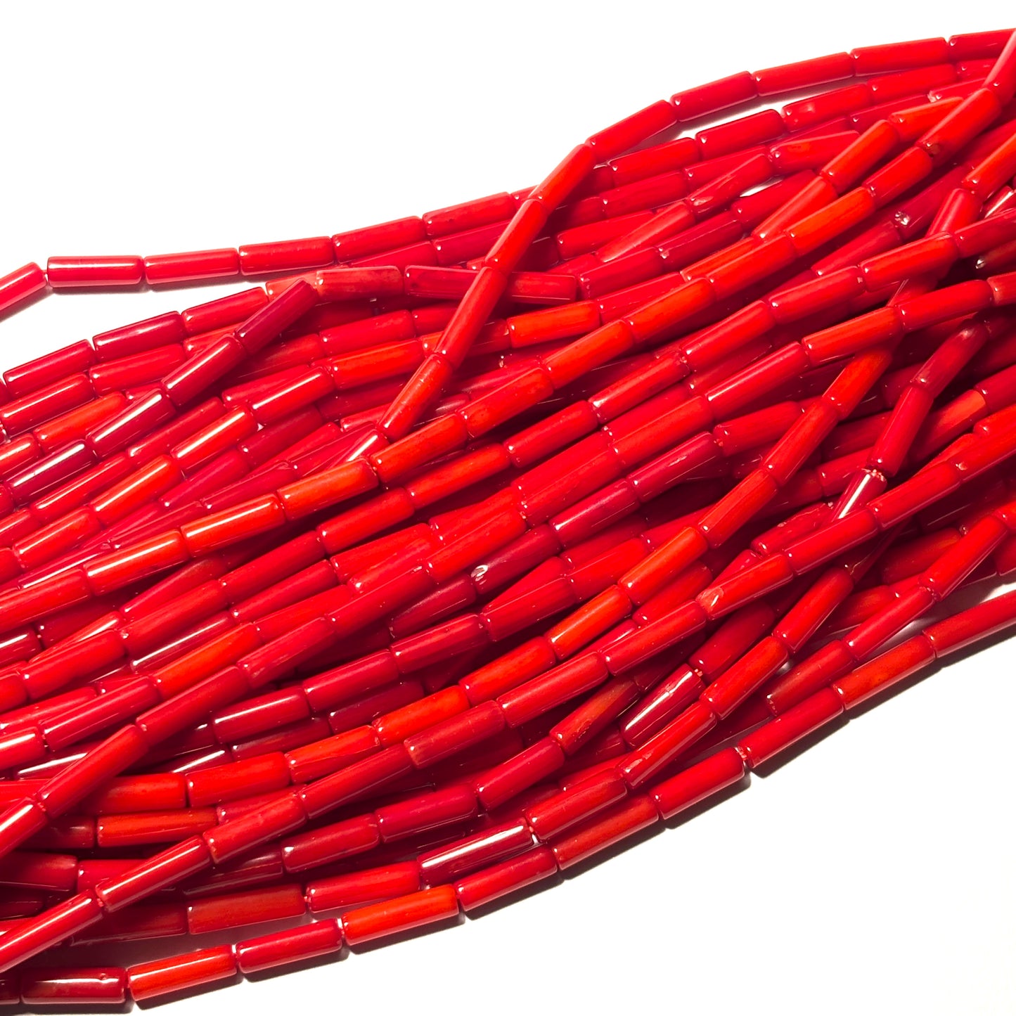 Red Coral Column Beads 9mm 16in