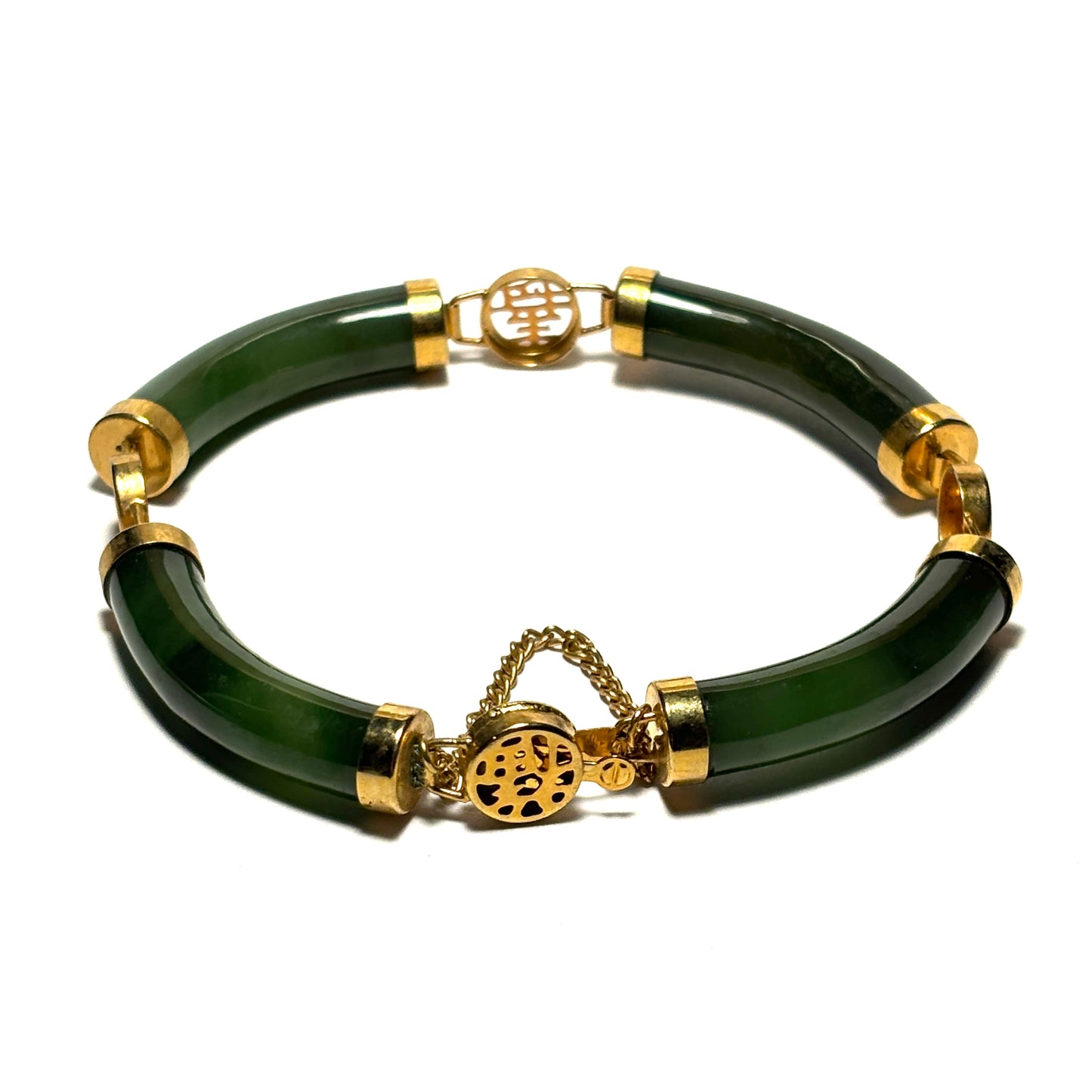 Vintage Chinese Jade Bracelet with Gold Fittings