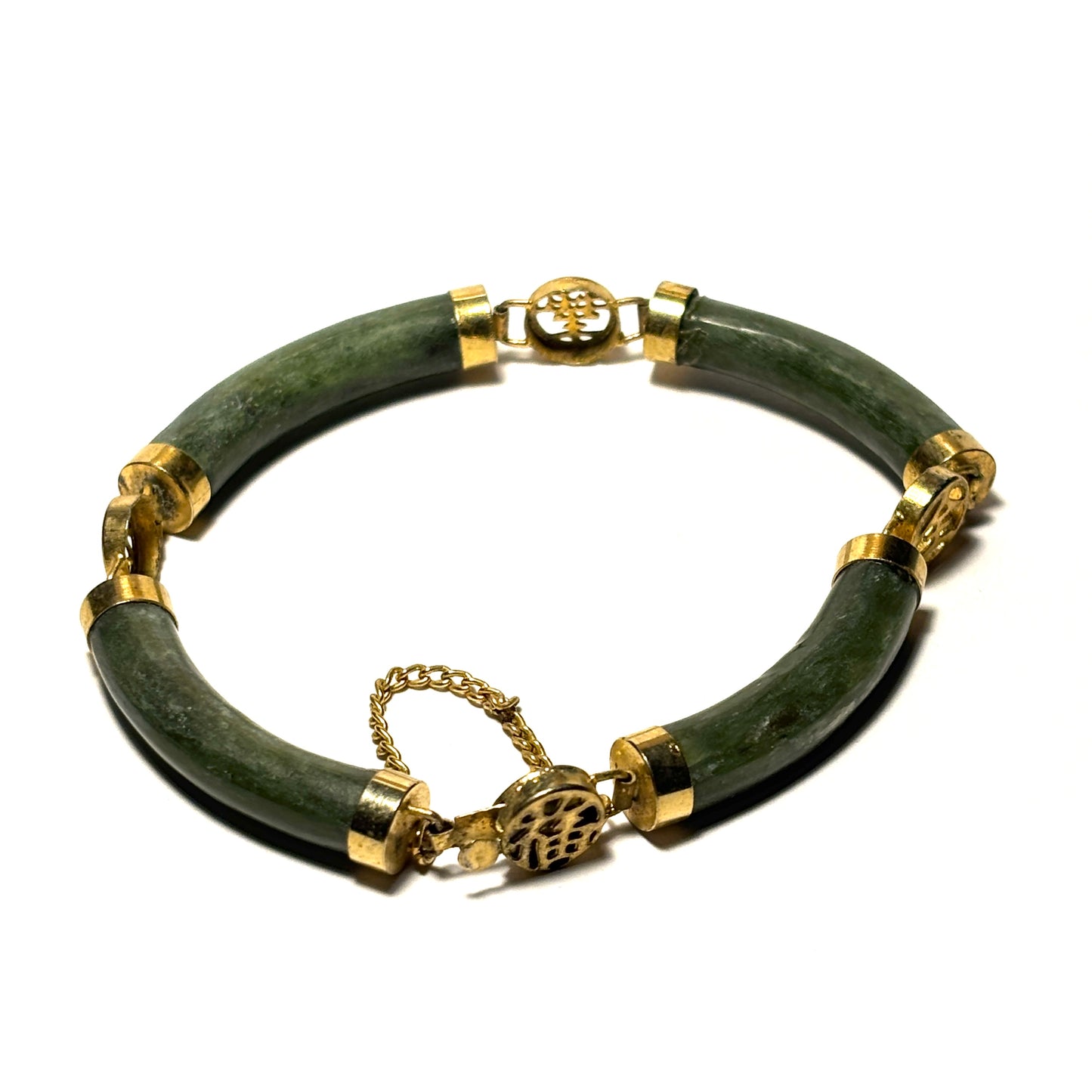Vintage Chinese Jade Bracelet with Gold Fittings