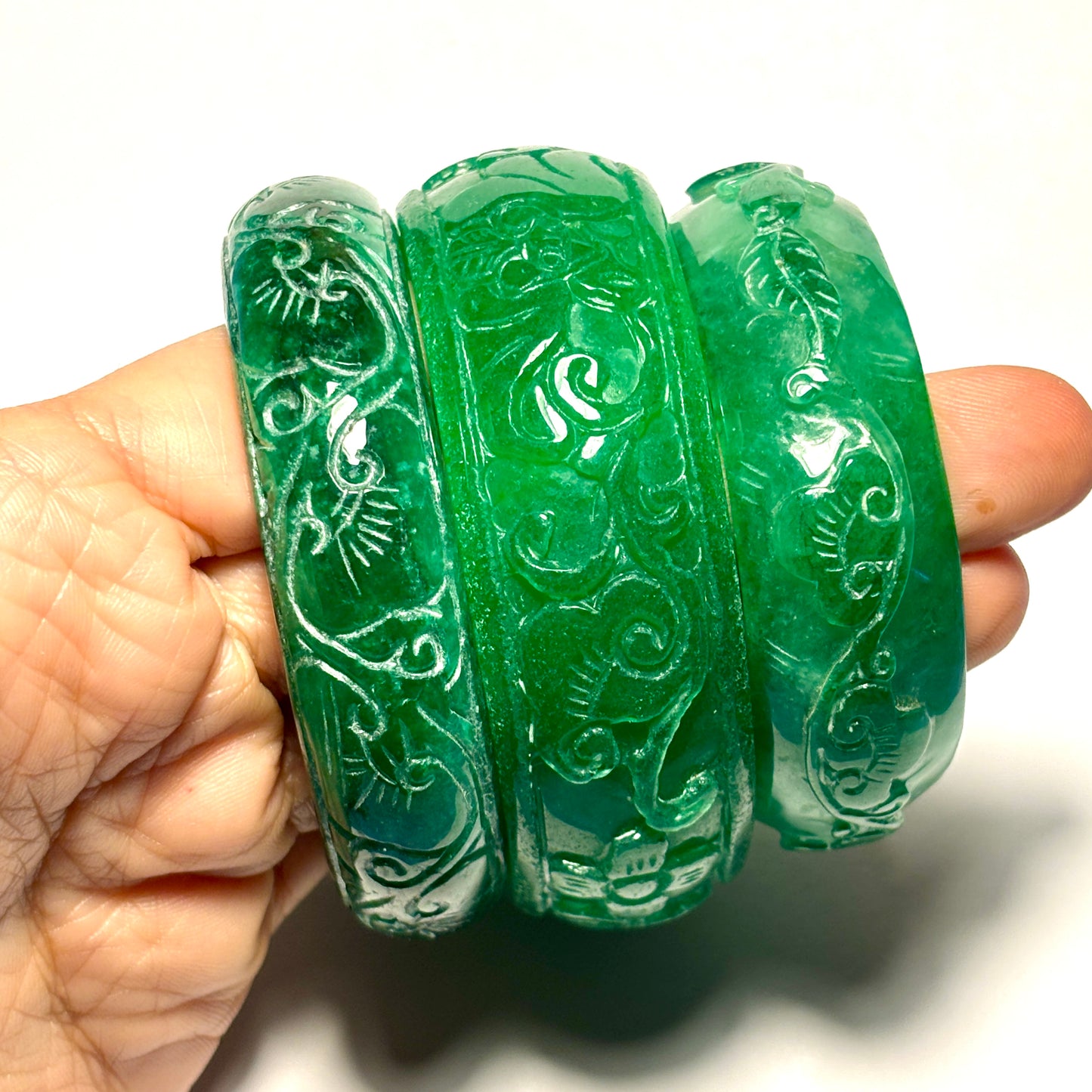 Hand-Carved Green Jade Bangle