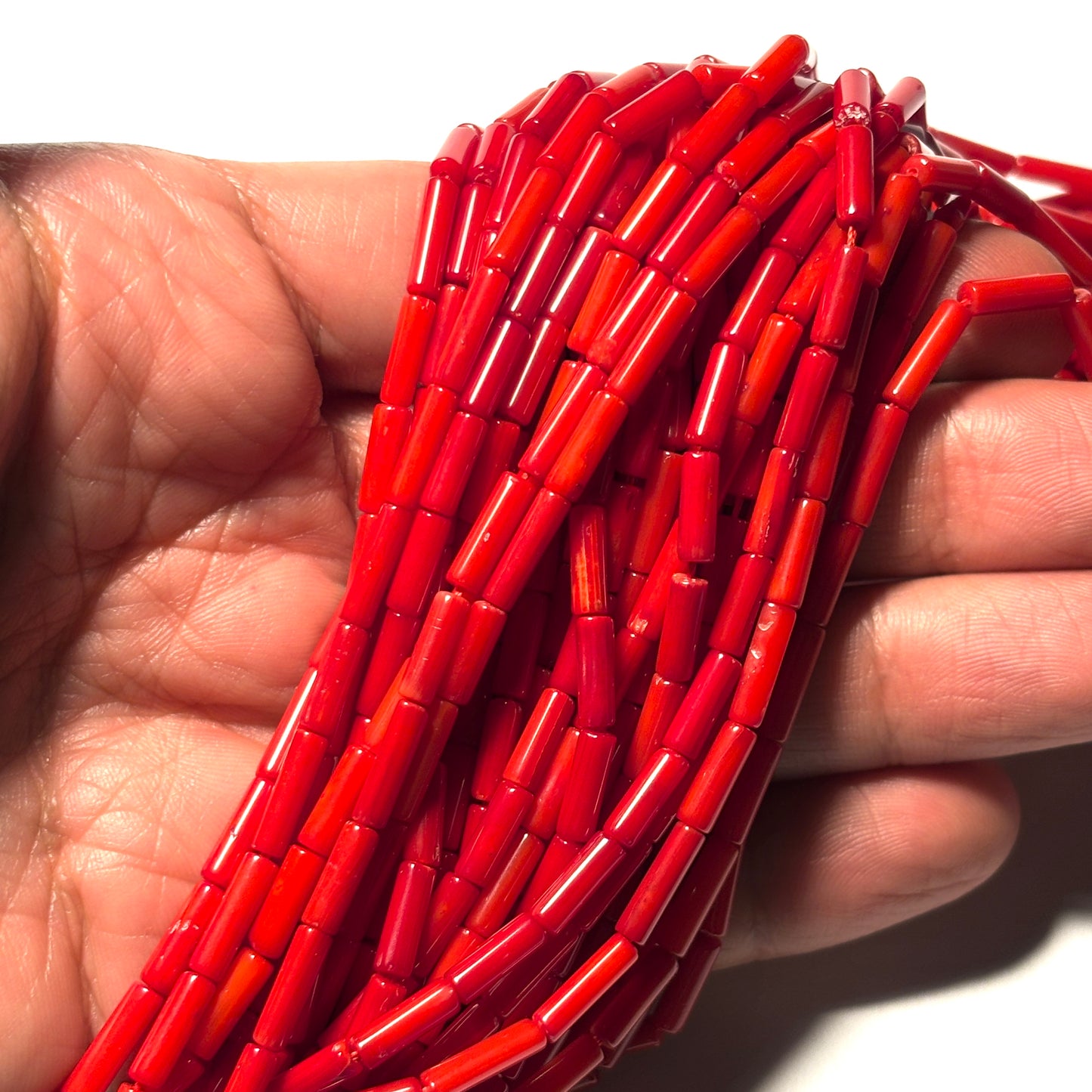 Red Coral Column Beads 9mm 16in