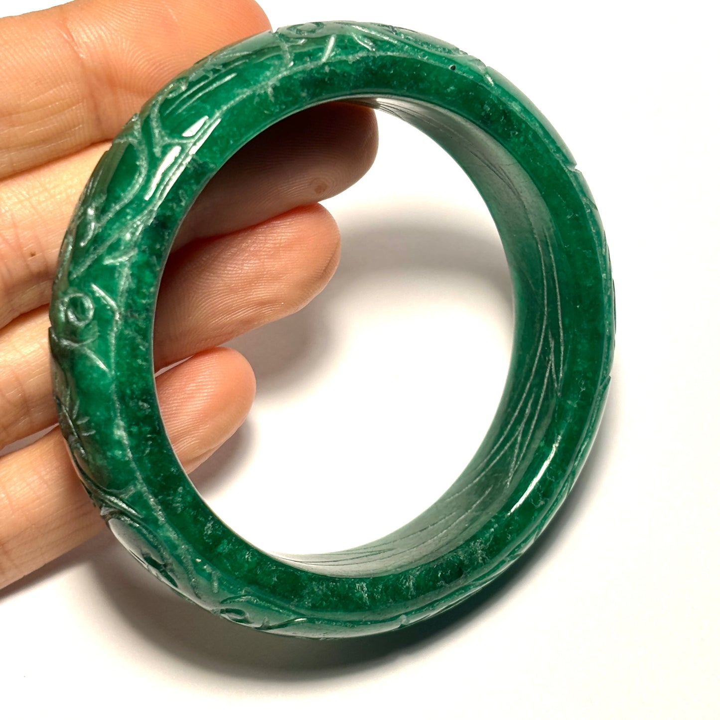 Hand-Carved Green Jade Bangle