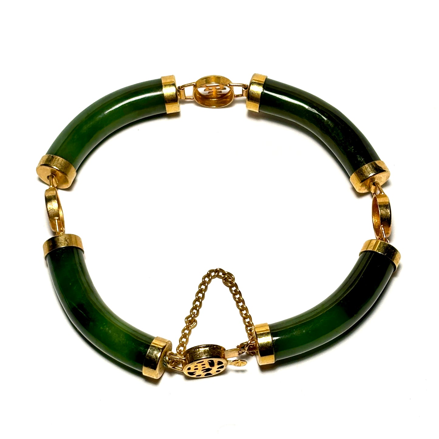 Vintage Chinese Jade Bracelet with Gold Fittings