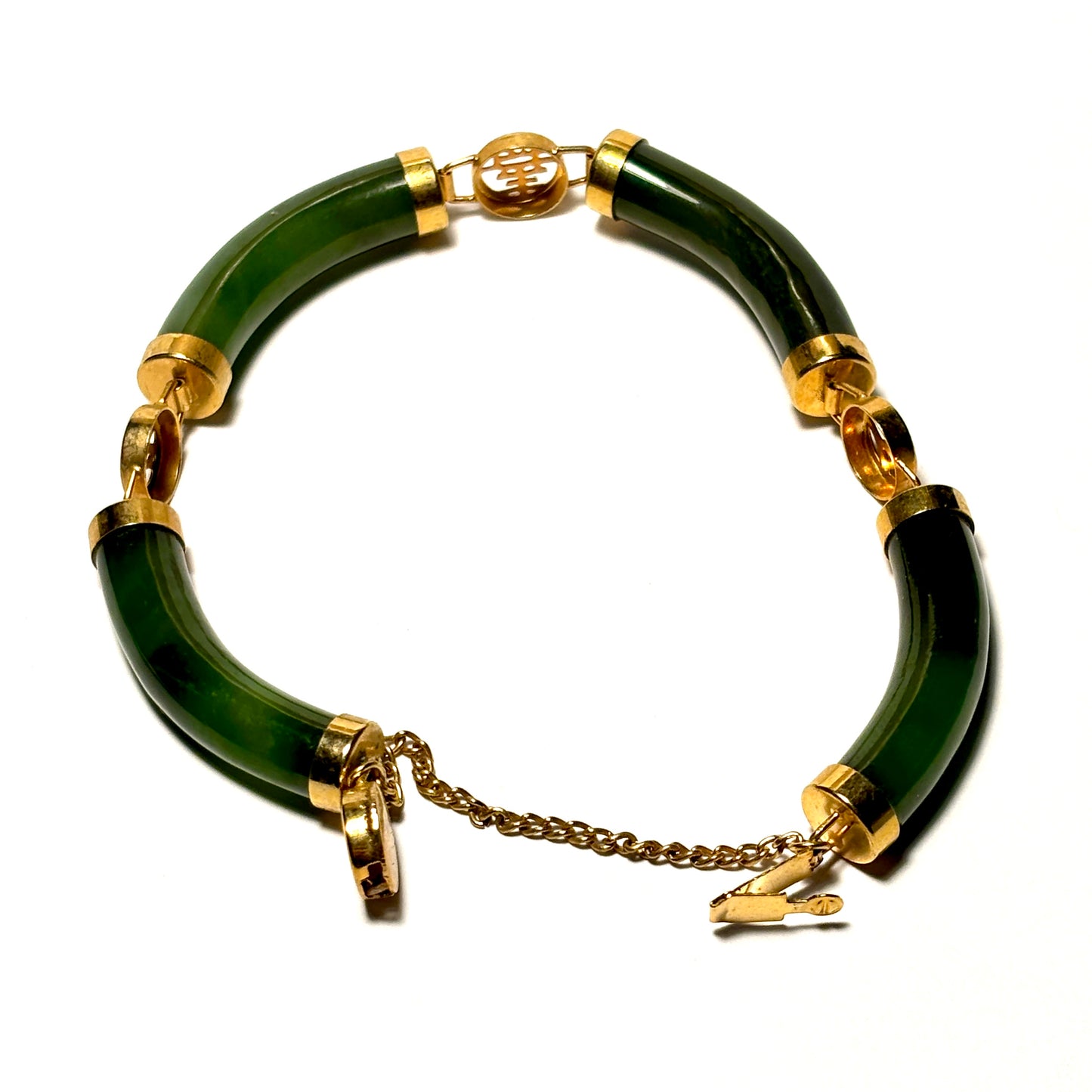 Vintage Chinese Jade Bracelet with Gold Fittings
