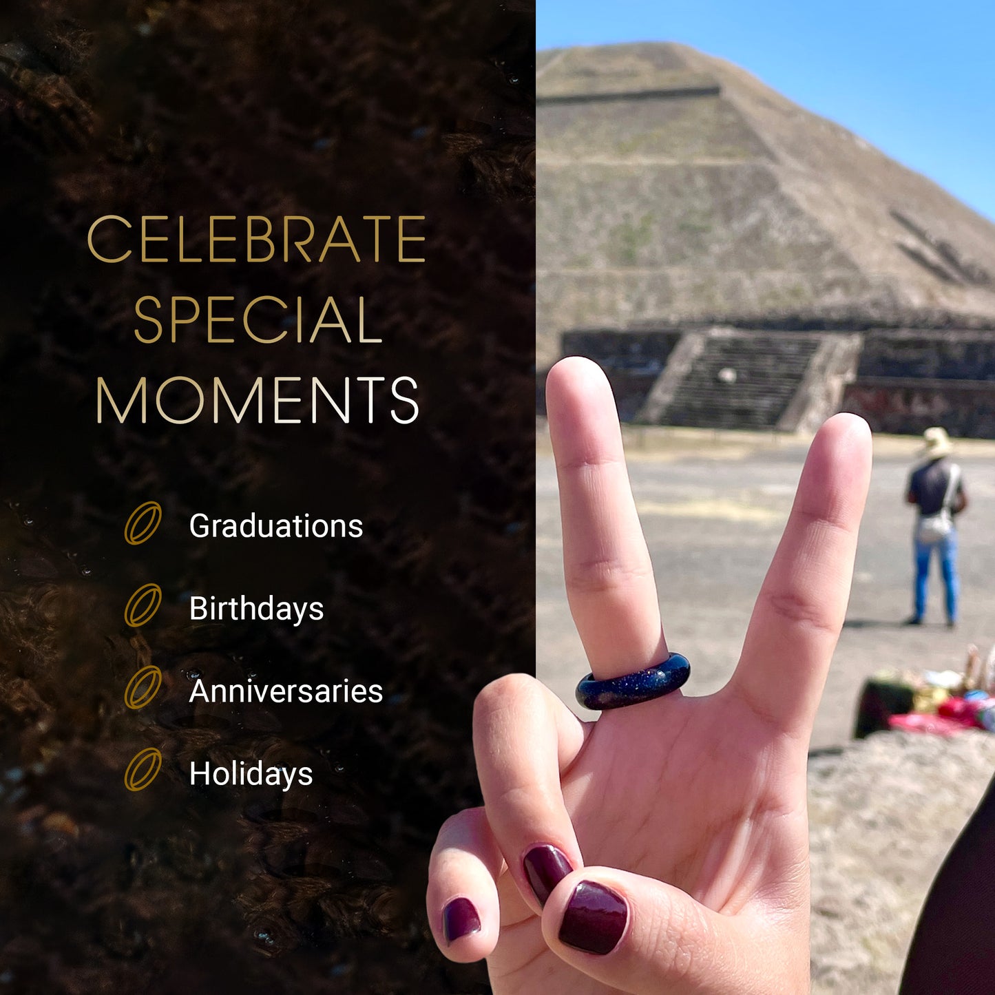 condesa blue sandstone stone ring on girl's hand, by whitestone jewelry co.