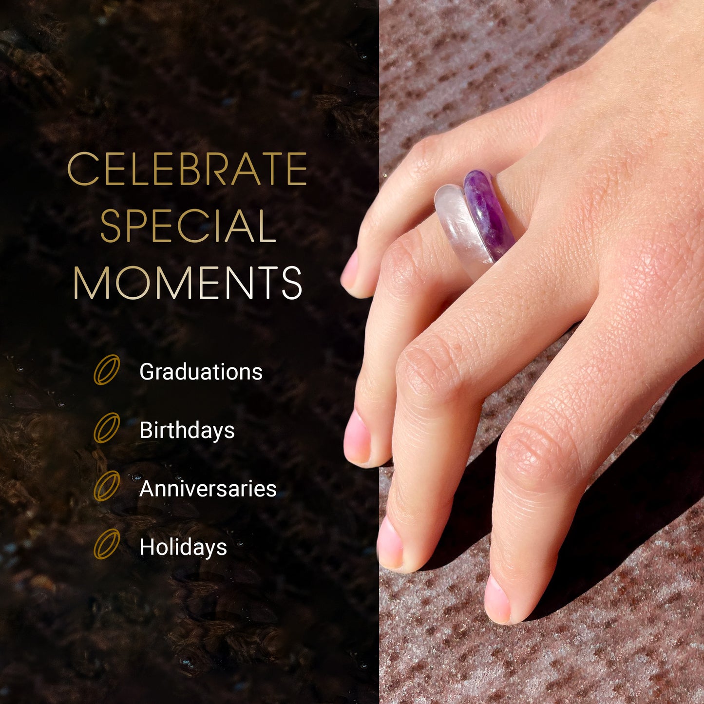 white quartz and purple amethyst rings by whitestone jewelry co.