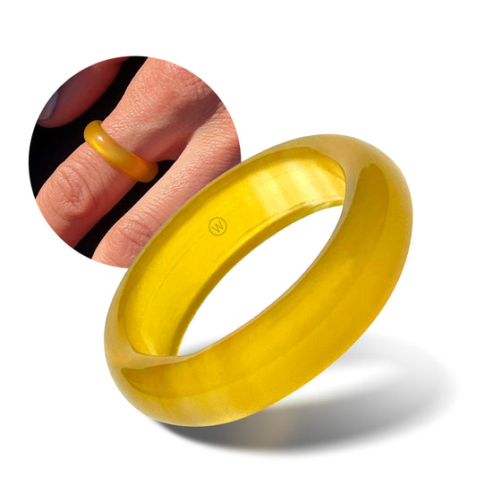 Yellow Agate Ring Solar Plexus Chakra Stone shown on a and
