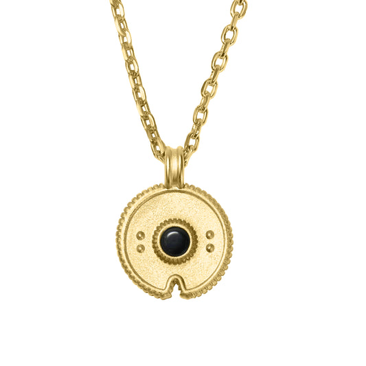 Nura Pendant Necklace, Satin 18K Gold, 18-20" Chain, Natural Gemstone, Designed in Italy
