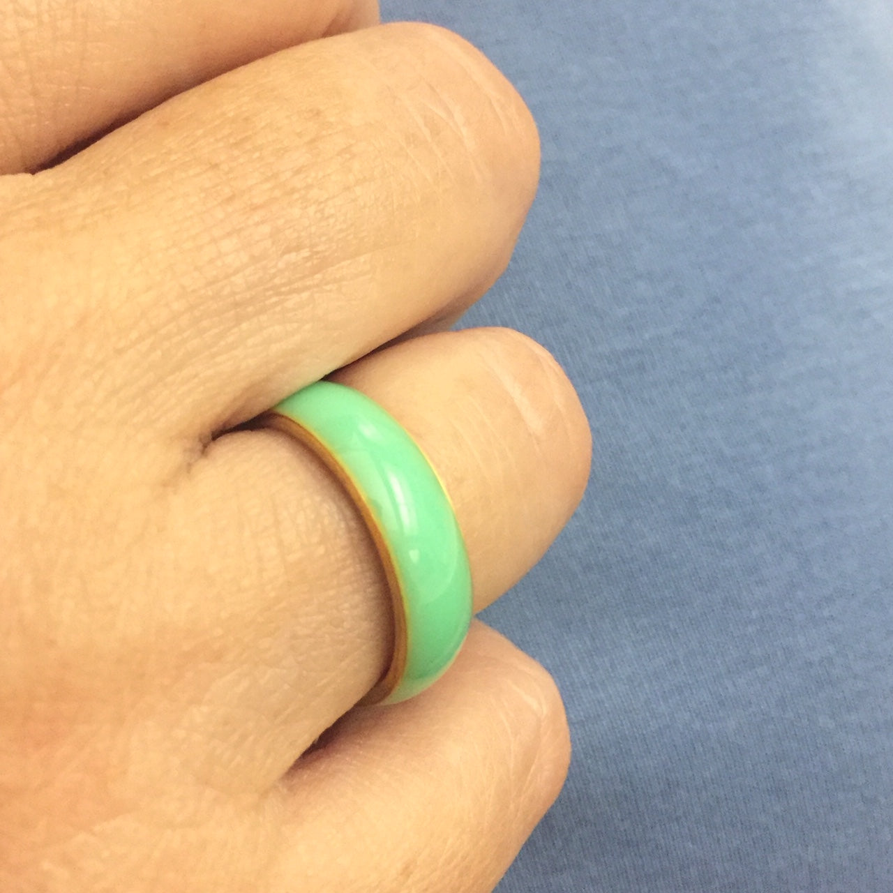 Seafoam Surf Green Ring - Gold Plated Band