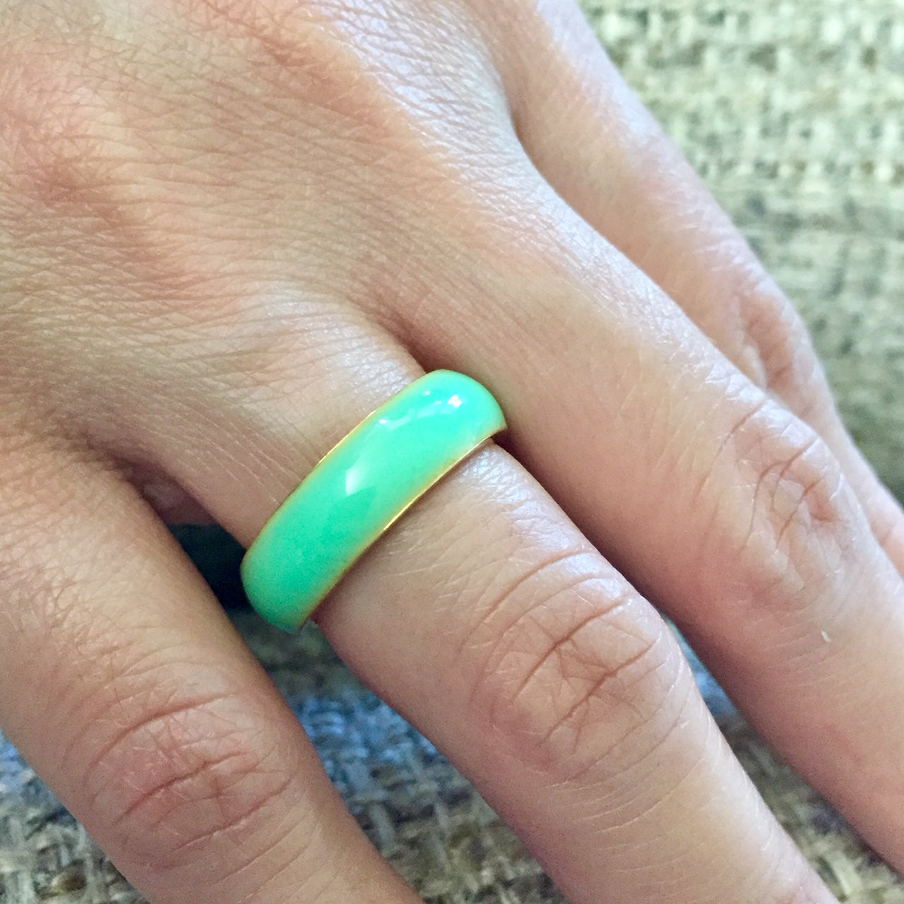 Seafoam Surf Green Ring - Gold Plated Band