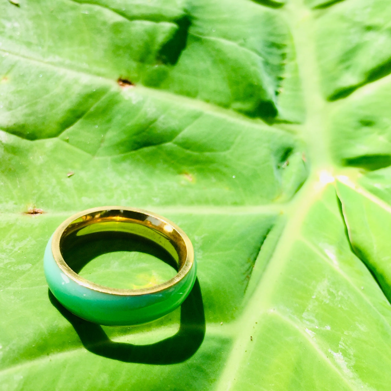 Seafoam Surf Green Ring - Gold Plated Band