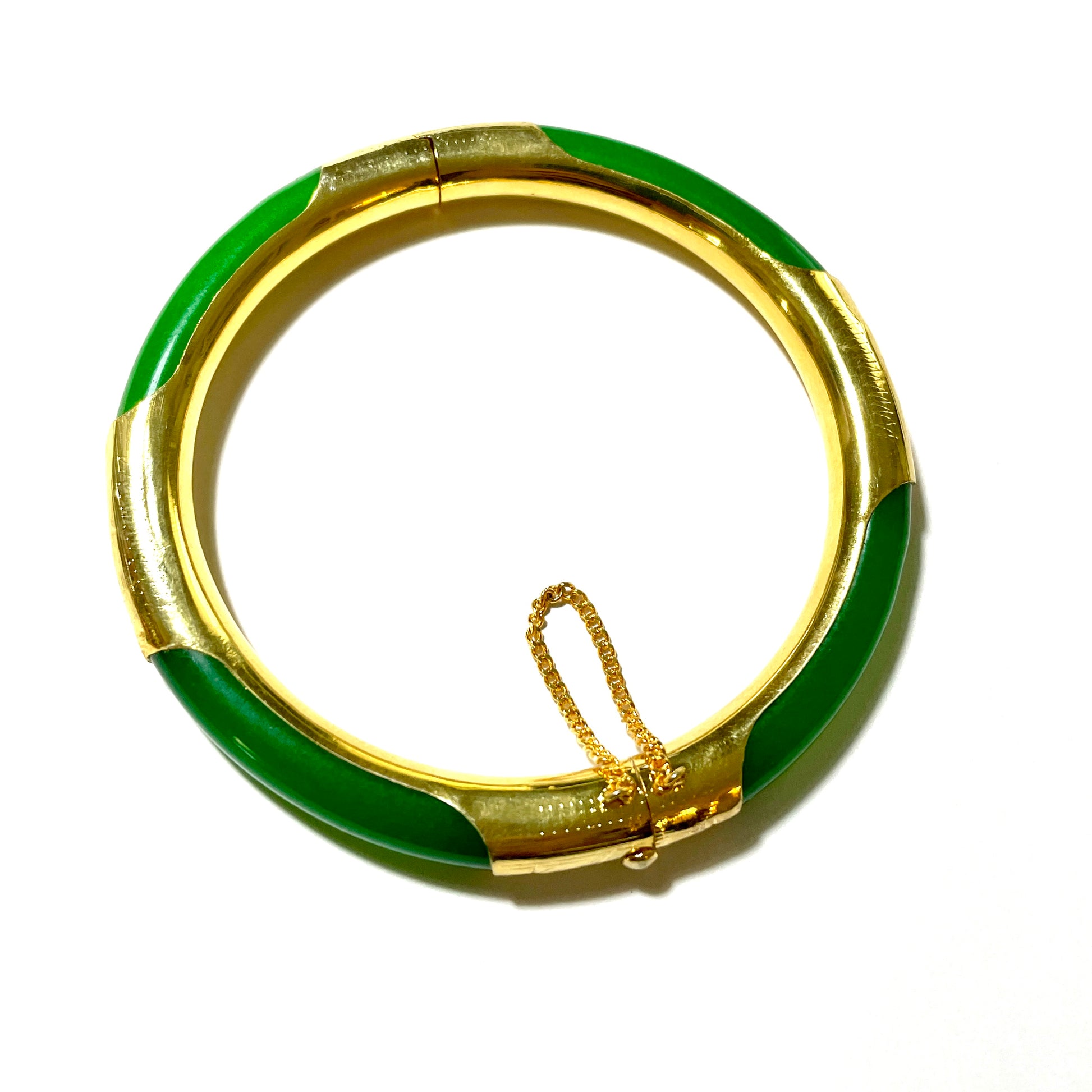 green agate bangle bracelet with gold plated fittings, by whitestone jewelry co.