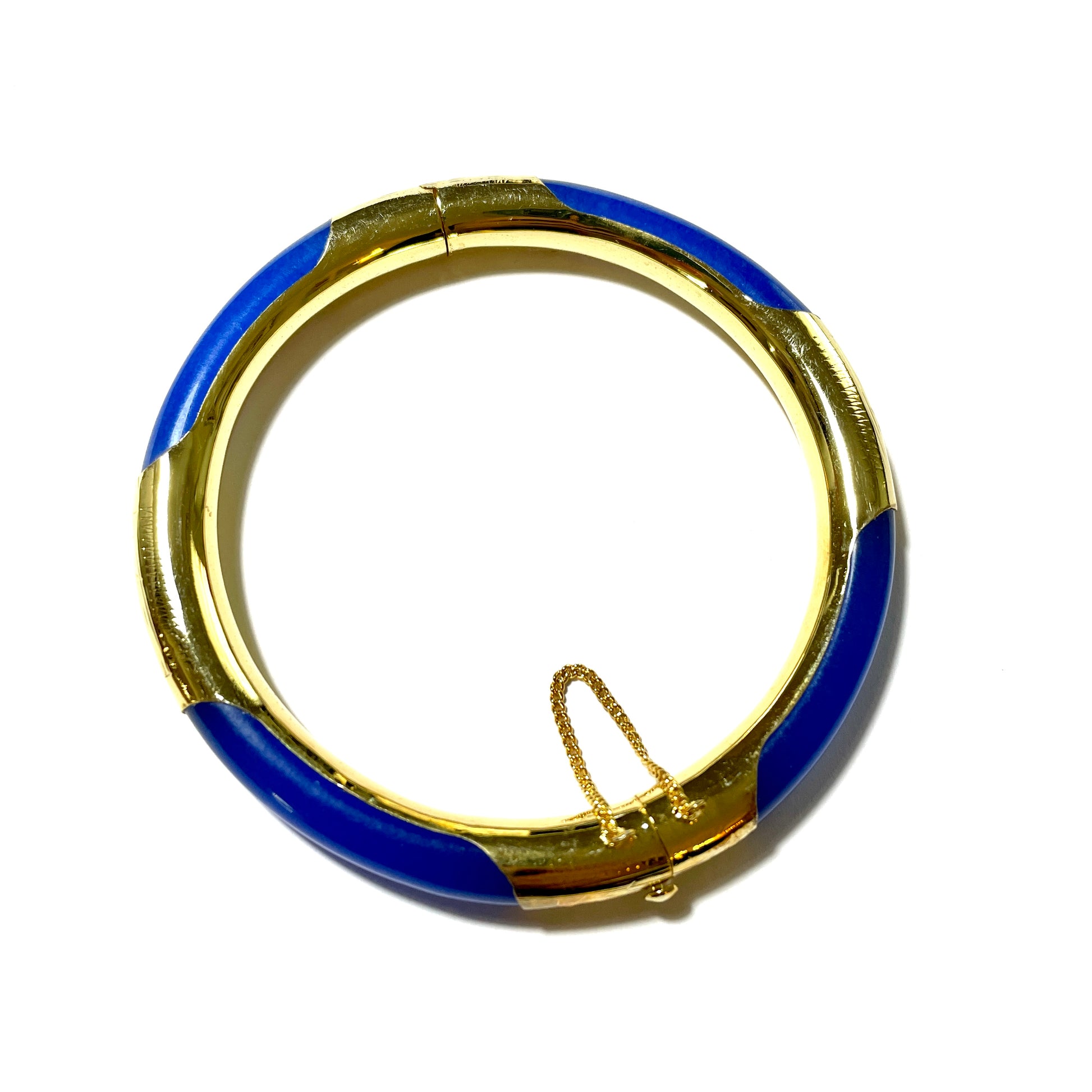 blue agate bangle bracelet with gold plated fittings, by whitestone jewelry co.