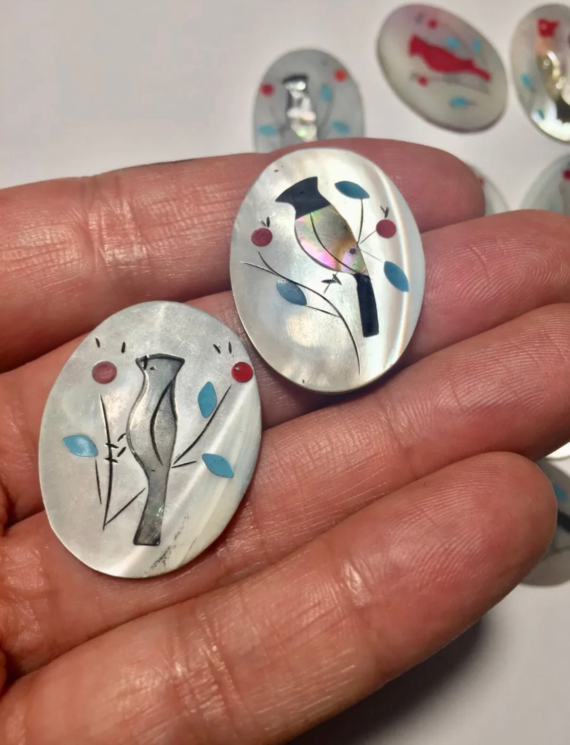 1970s vintage bird cabochons
