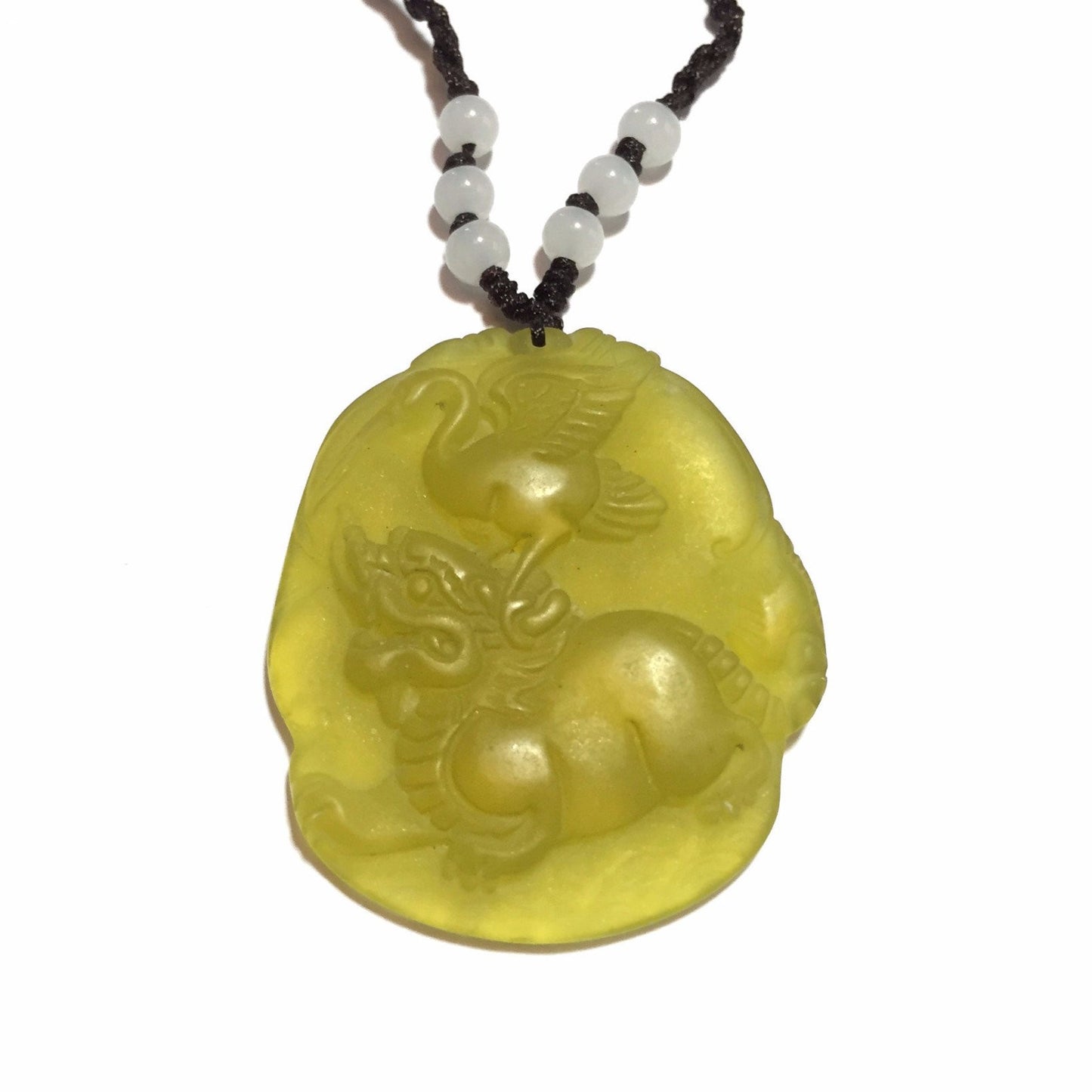 White Buddha or Yellow Lion & Crane Jade Necklace-Whitestone Jewelry Co.
