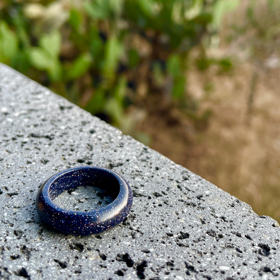 Condesa Blue Goldstone band ring from the Maya Collection by Whitestone Jewelry Co. 