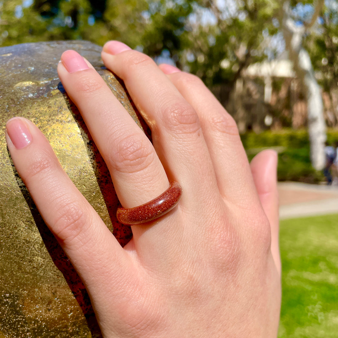 Aztec Goldstone band ring from the Maya Collection by Whitestone Jewelry Co. 