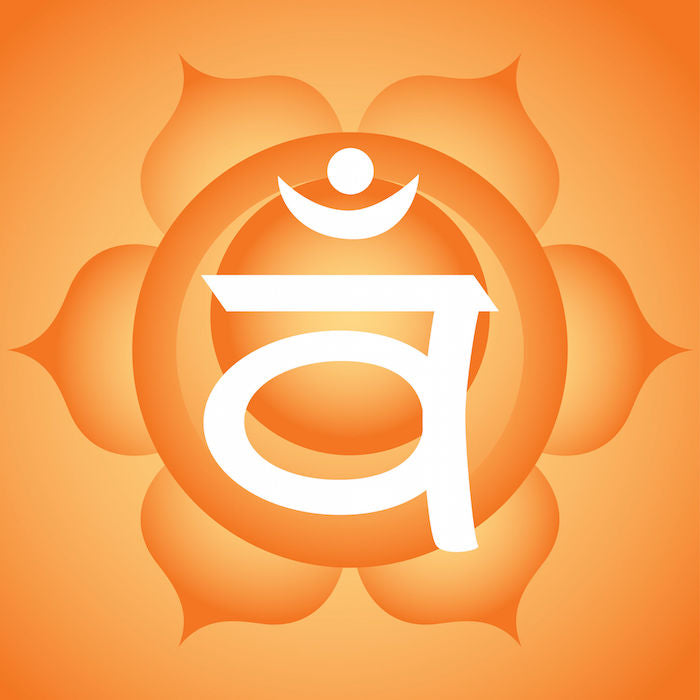 the sacral chakra symbol with color associated with the chakra which is orange