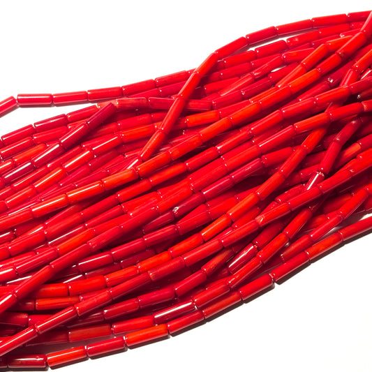 Red Coral Column Beads 9mm 16in