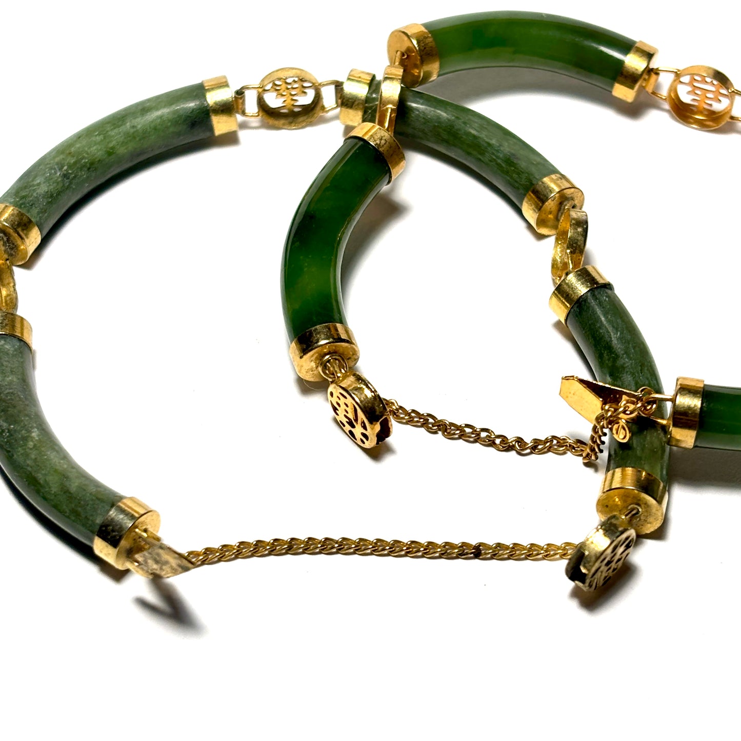 Vintage Chinese Jade Bracelet with Gold Fittings