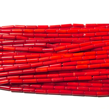Red Coral Column Beads 9mm 16in