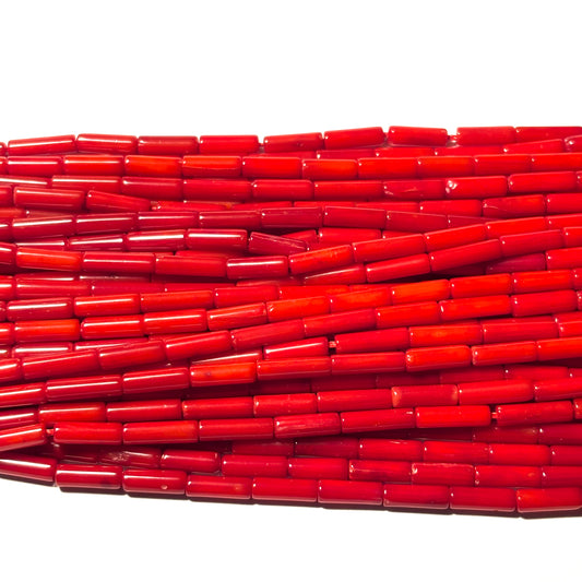 Red Coral Column Beads 9mm 16in