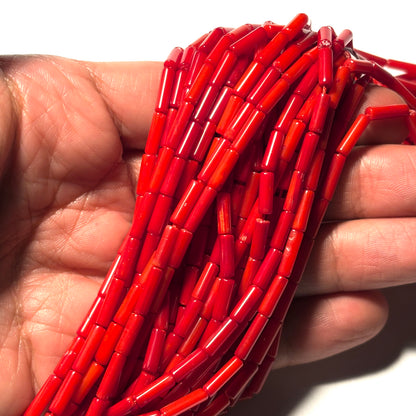 Red Coral Column Beads 9mm 16in