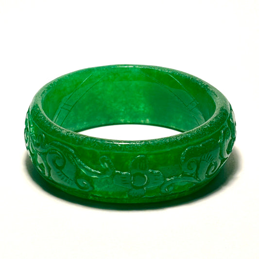 Hand-Carved Green Jade Bangle