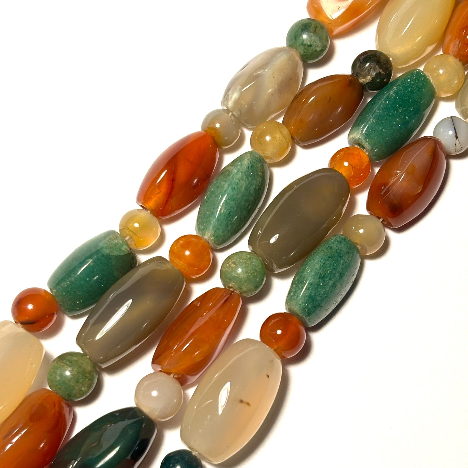 Vintage 1970s Multicolored Agate Bead Strand 28 in