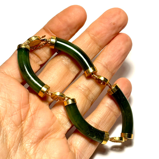 Vintage Chinese Jade Bracelet with Gold Fittings