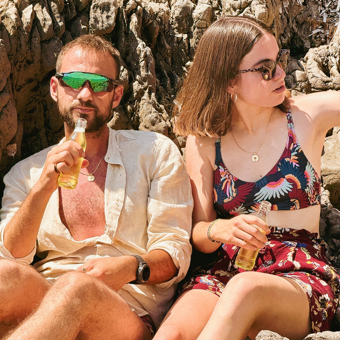 Nura Pendant Necklace, Satin 18K Gold, 18-20" Chain, Natural Gemstone, Designed in Italy