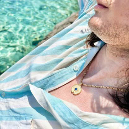 Nura Pendant Necklace, Satin 18K Gold and Stone