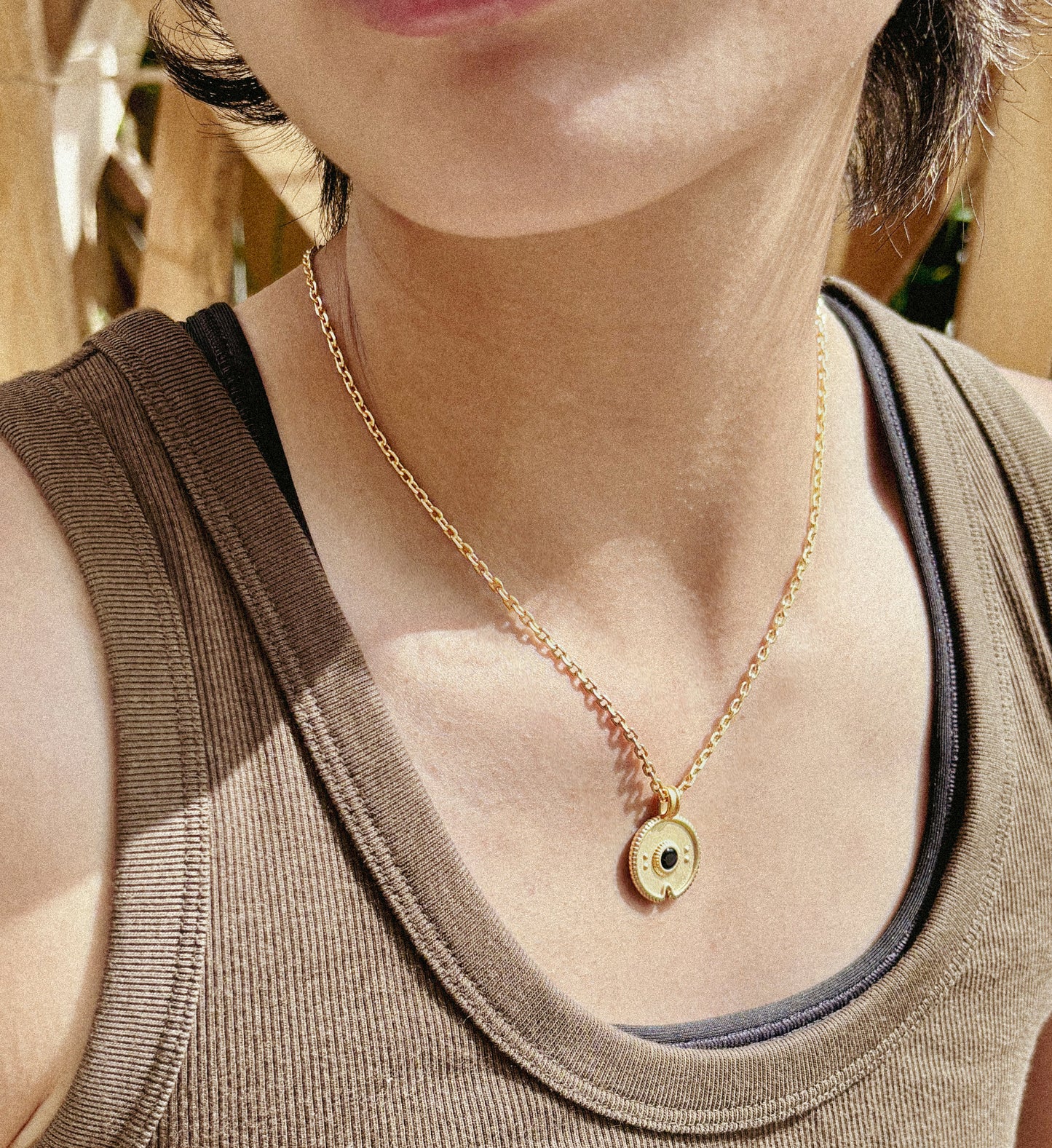 Nura Pendant Necklace, Satin 18K Gold, 18-20" Chain, Natural Gemstone, Designed in Italy