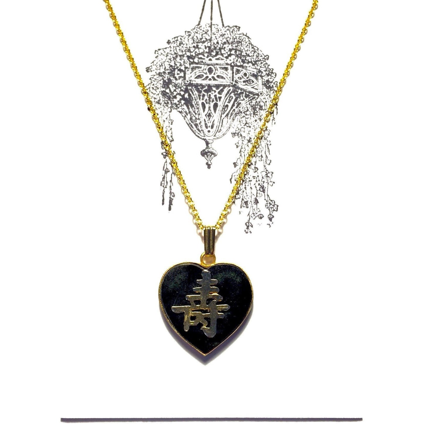 Black Onyx Heart Necklace-Gold Chain-Whitestone Jewelry Co.