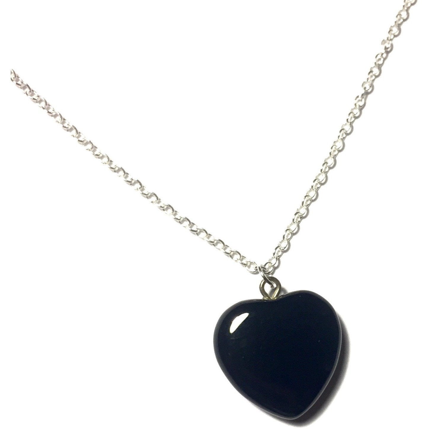 Black Onyx Heart Necklace-Silver Chain-Whitestone Jewelry Co.