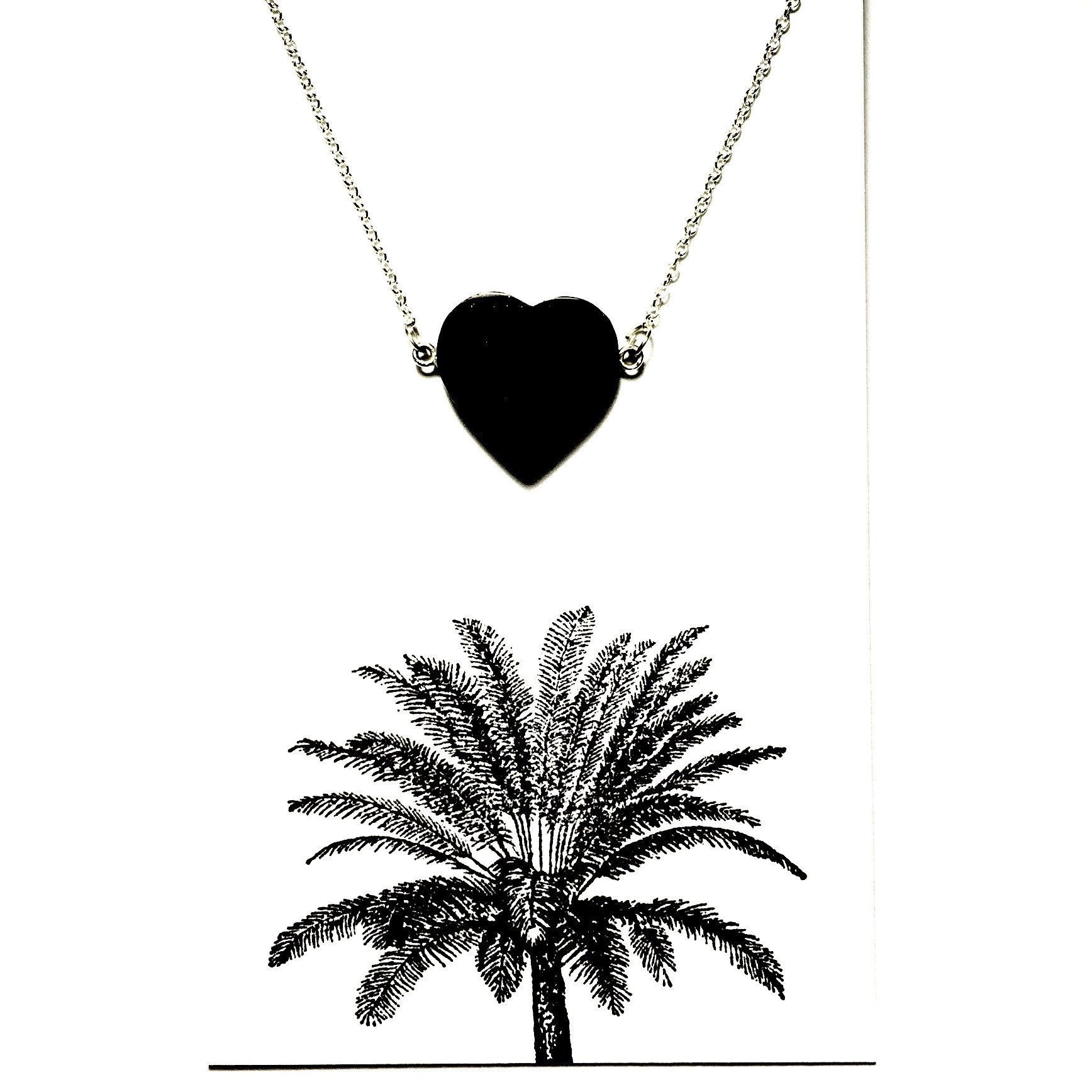 Black Onyx Heart Necklace-Double Silver Chain-Whitestone Jewelry Co.