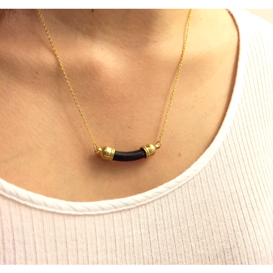 Black Onyx Rounded Bar Necklace-On Model-Whitestone Jewelry Co.