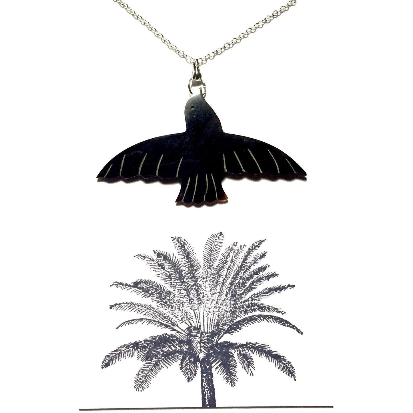 Buffalo Horn Black Bird Pendant Necklace-On Card-Whitestone Jewelry Co.