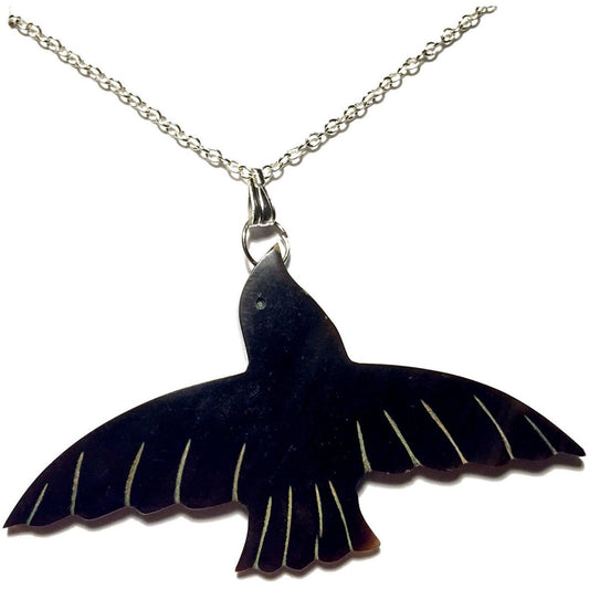 Buffalo Horn Black Bird Pendant Necklace-Whitestone Jewelry Co.