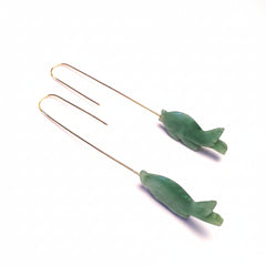 Vintage Jade and 18K Gold Fish Earrings