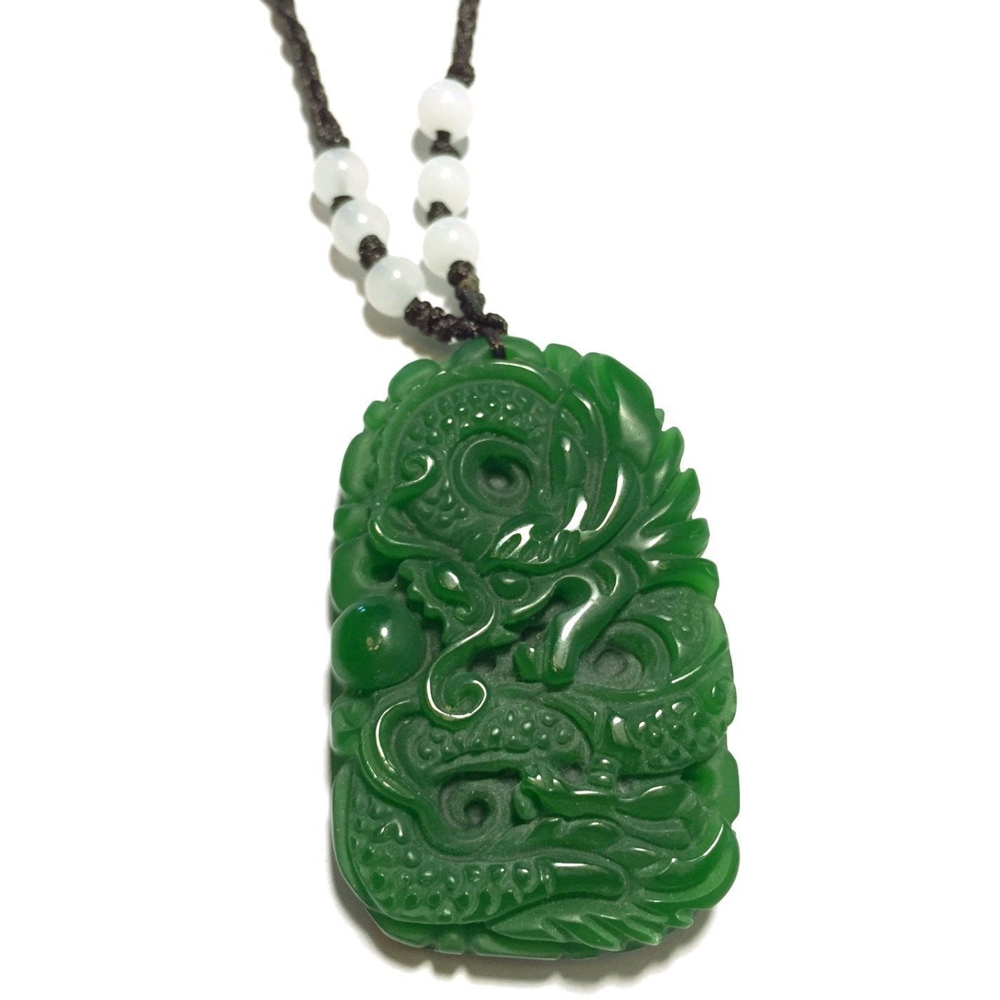 Green Jade Angry Dragon Necklace-Whitestone Jewelry Co.