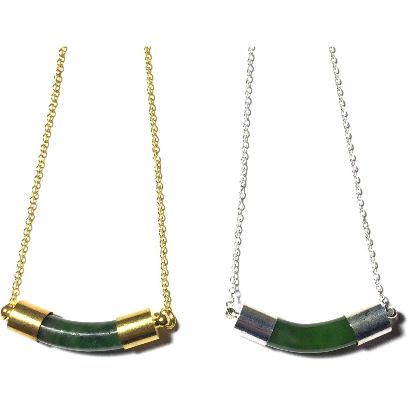 Green Jade Bar Necklace on Gold or Silver Chain-Whitestone Jewelry Co.