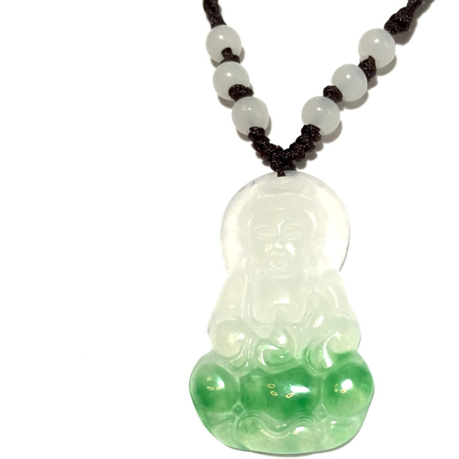 Green & White Jade Buddha Necklace-Whitestone Jewelry Co.