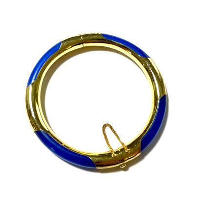 blue agate bangle bracelet with gold plated fittings, by whitestone jewelry co.