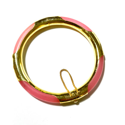 Stone Bangle Bracelet with Gold Fittings