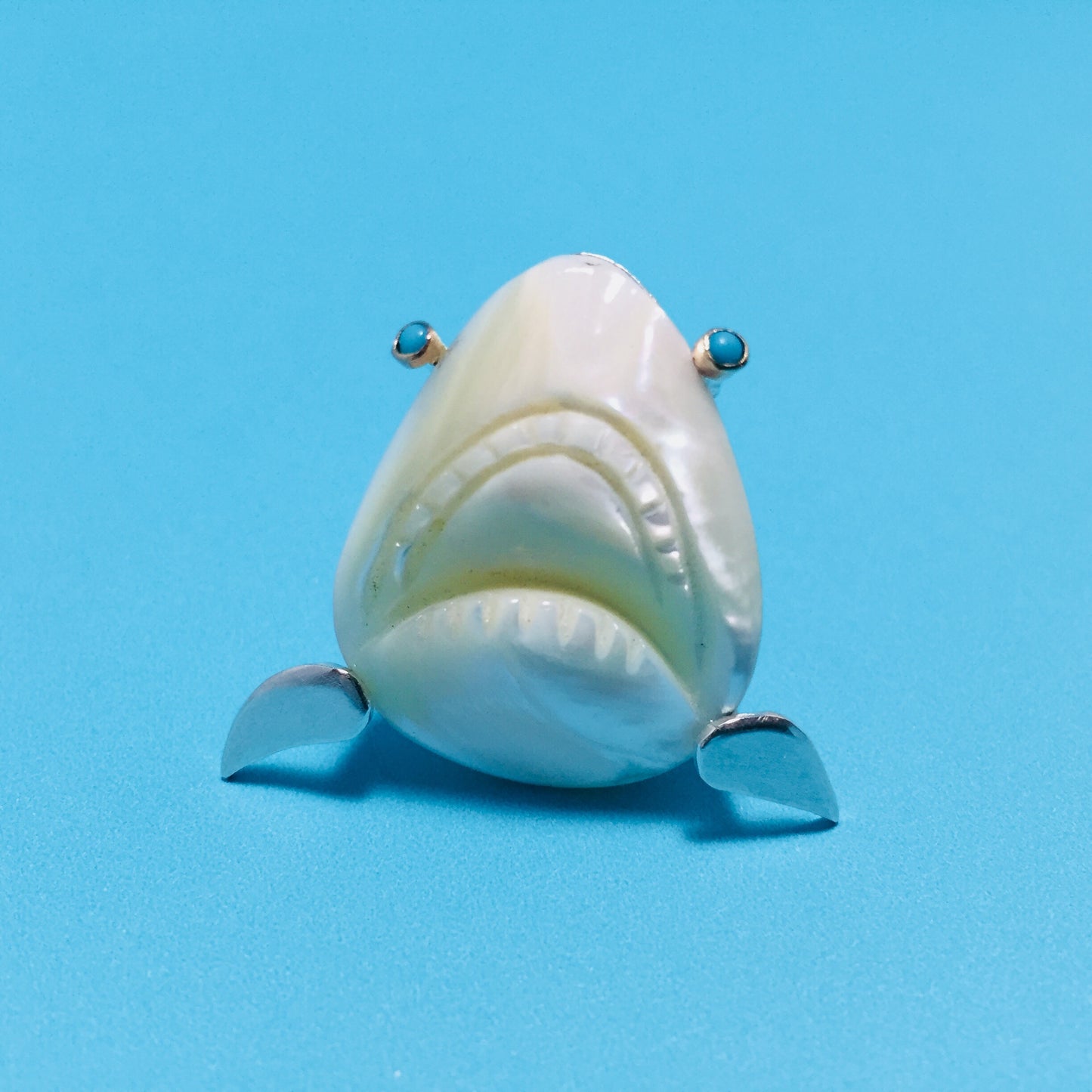 Custom Art Shark Ring - Mother of Pearl, 18K Gold, Turquoise