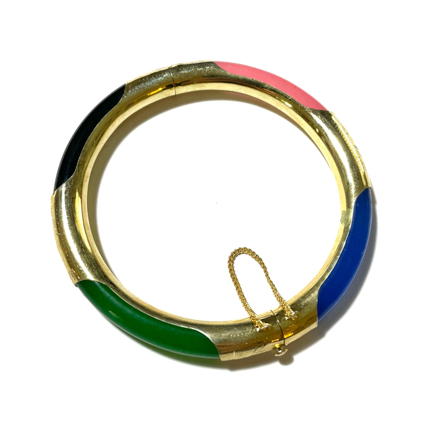 Stone Bangle Bracelet with Gold Fittings