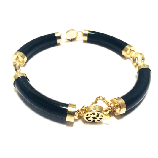Vintage Chinese Character Clasp Bracelet with Gold Fittings