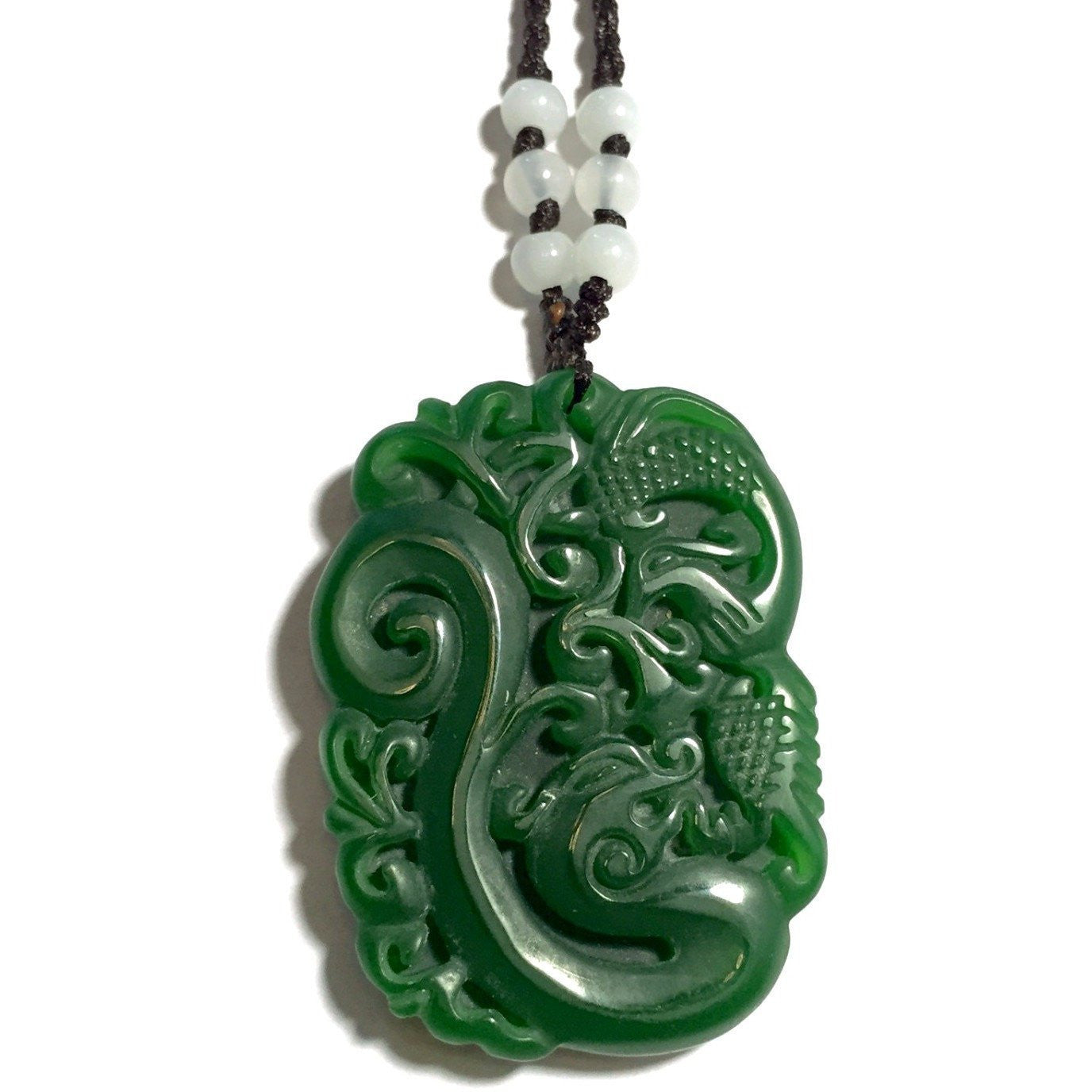 Jade Dragon and Peacock Pendant Necklace-Whitestone Jewelry Co.