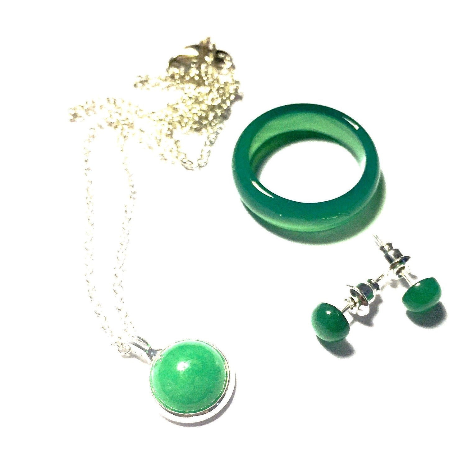 Matcha Green Tea Agate Stone Ring, Necklace, and Earring Set-Whitestone Jewelry Co.